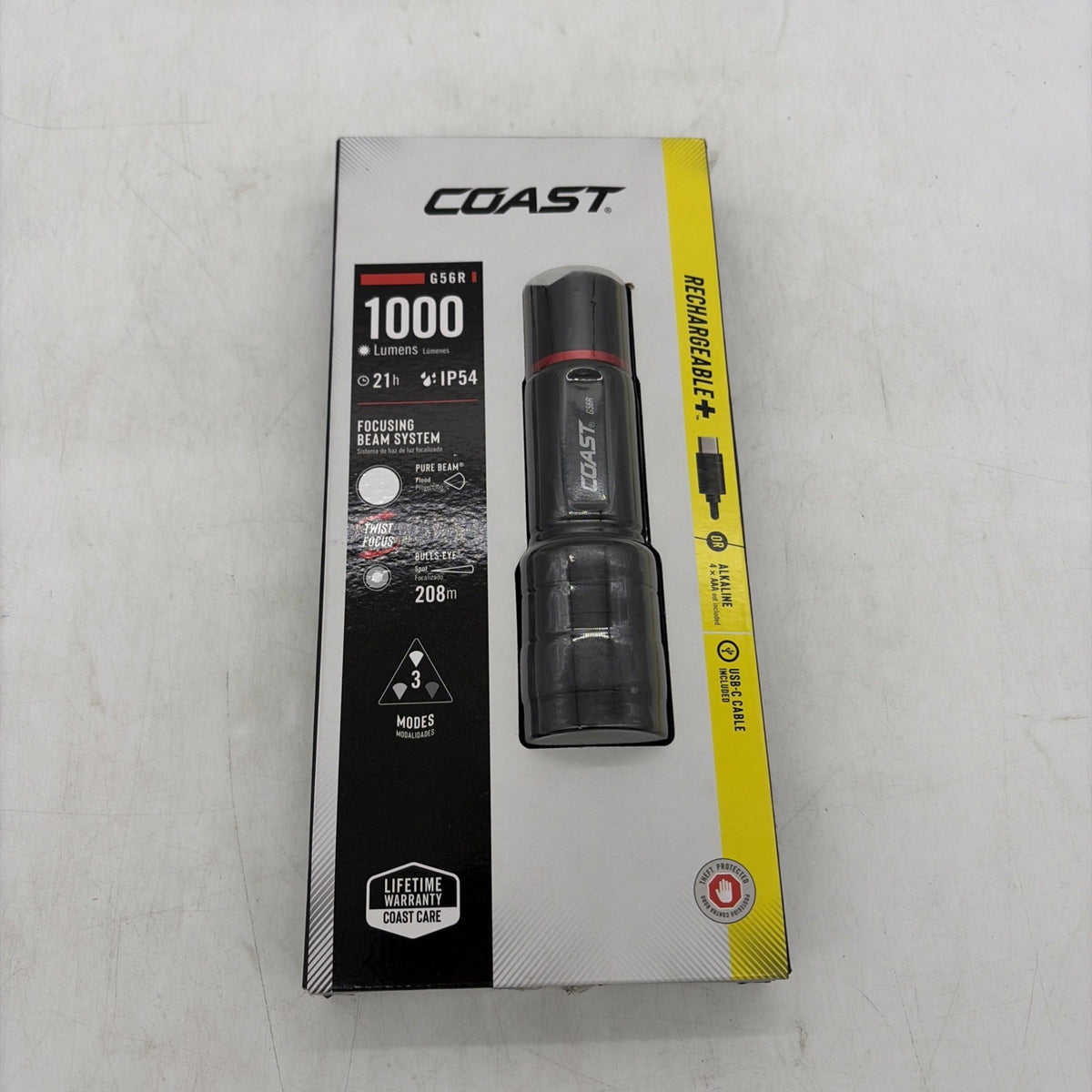 Rechargeable LED Flashlight 1000 Lumens Dual Power IP54 Water Dust Resistant