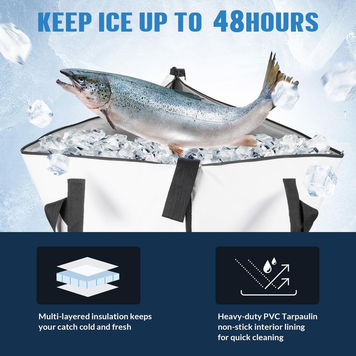 Insulated Fish Cooler Bag - Waterproof Fish Kill Bag for Caught Fish