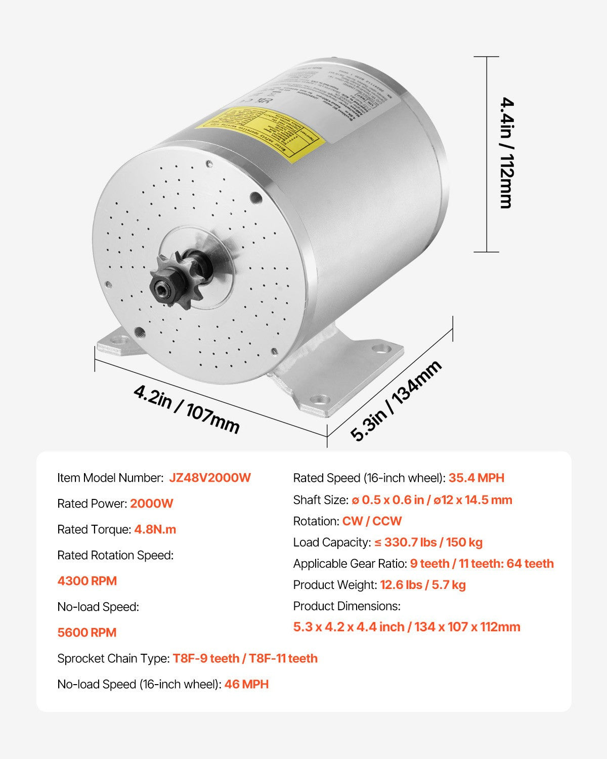 2000W Brushless DC Motor Kit for Electric Bikes & Scooters - 48V, High Speed