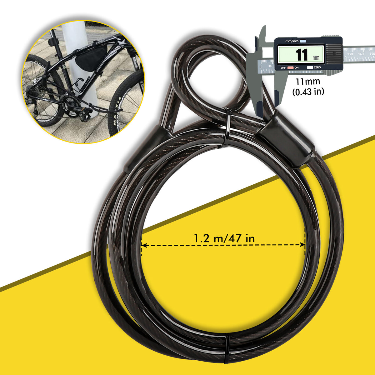 Heavy Duty Bike U Lock with 4ft Steel Cable Anti-Theft Bicycle Lock Alloy