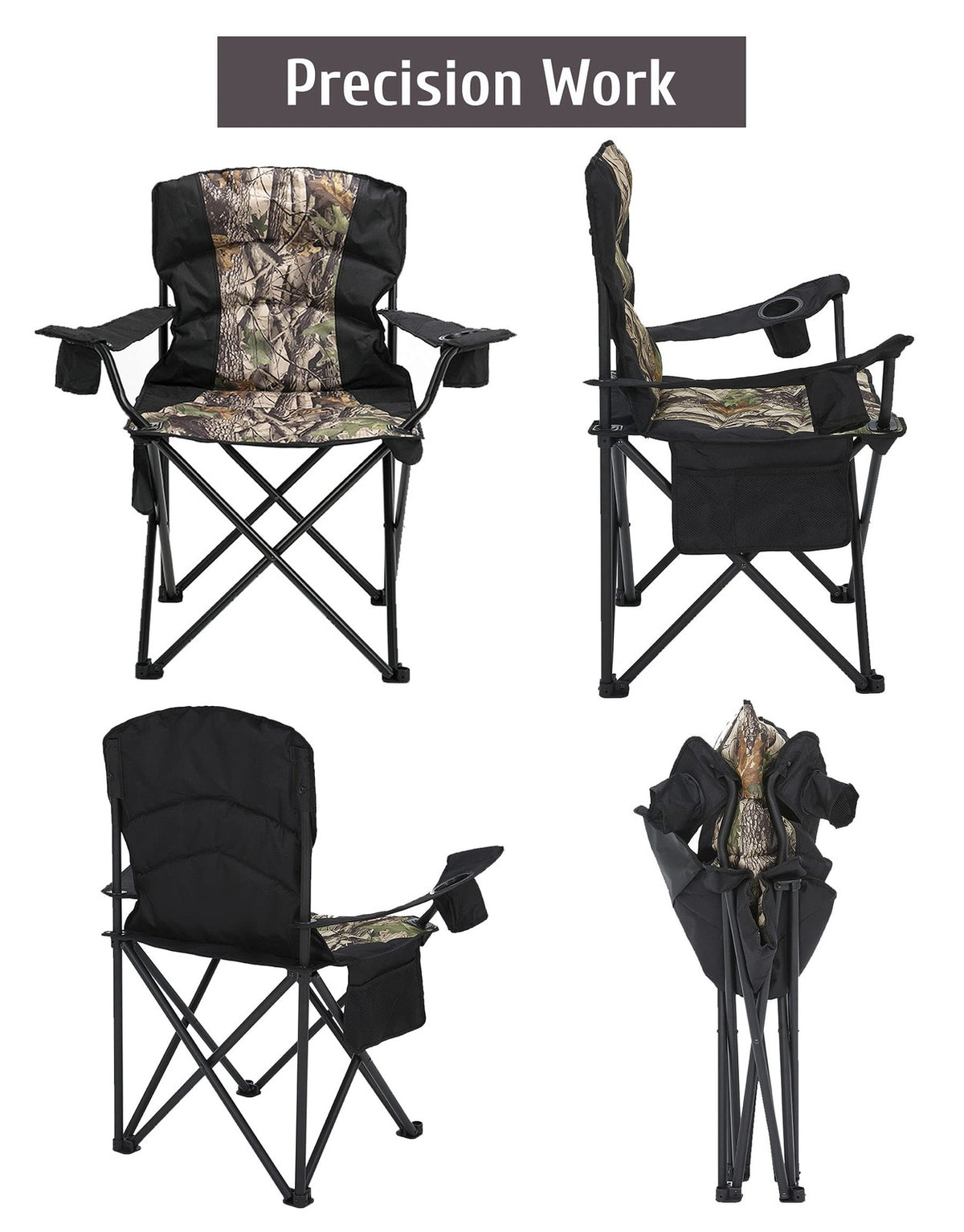 Oversized Folding Camping Chair 400 lb Capacity with Armrests & Cup Holder
