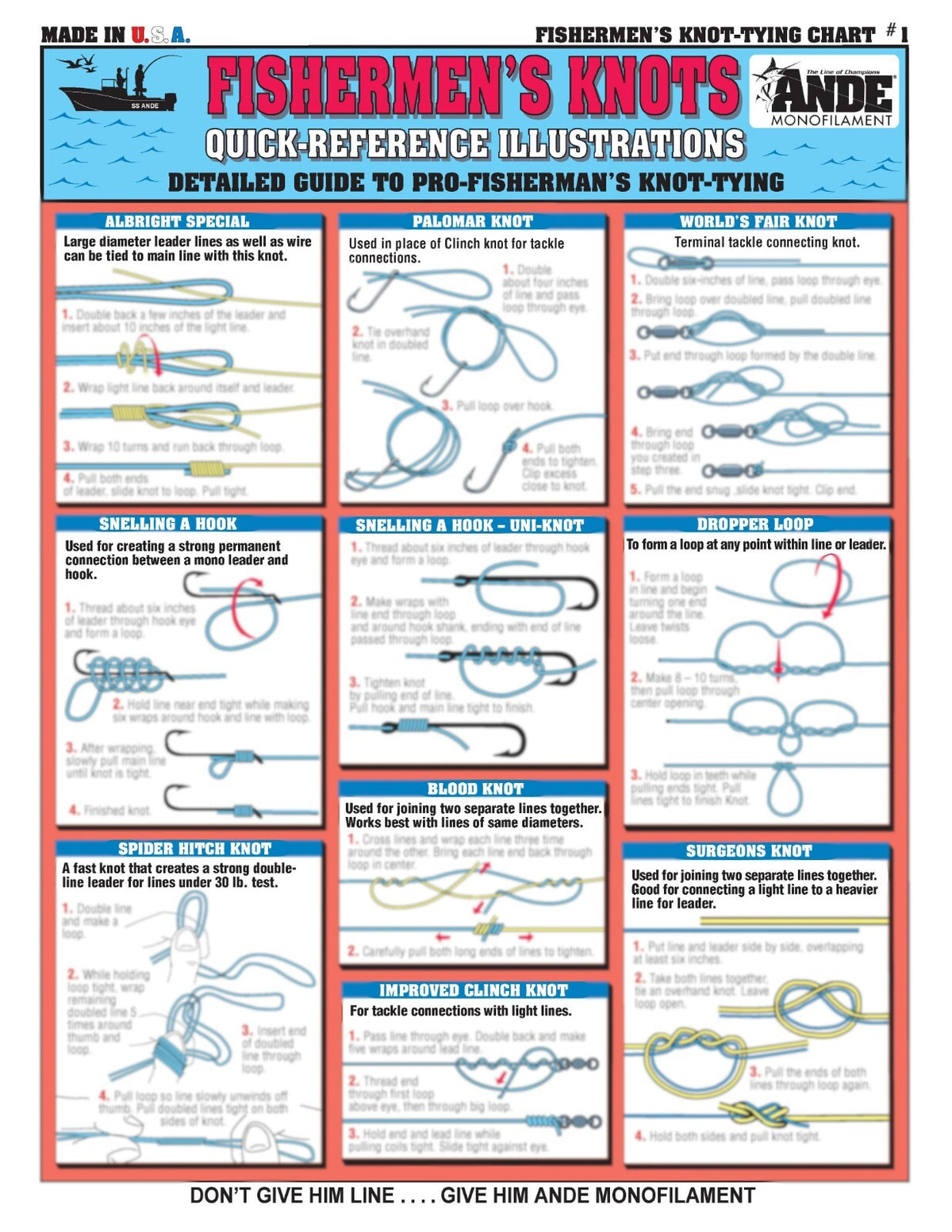Fishing Knot Tying Set Waterproof Guide for Beginners & Kids - 54 Knots