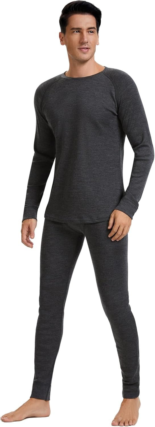 Men's Merino Wool Base Layer Set Thermal Underwear Midweight S-XL