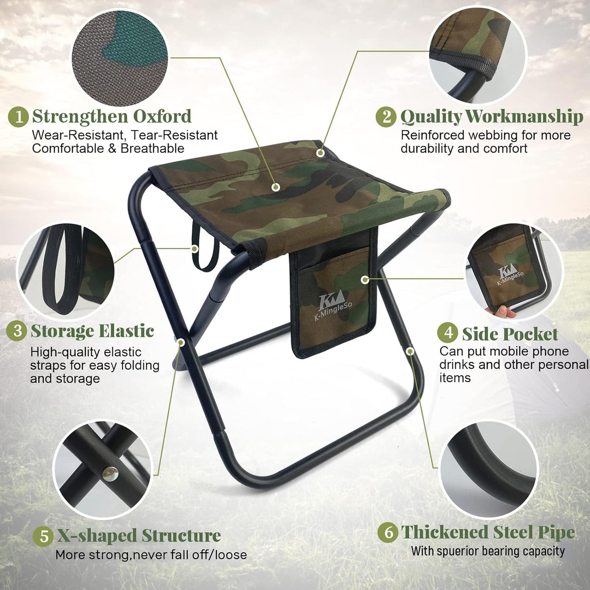 Portable Folding Stool 13-inch 450 lbs Capacity Camouflage Outdoor Seat