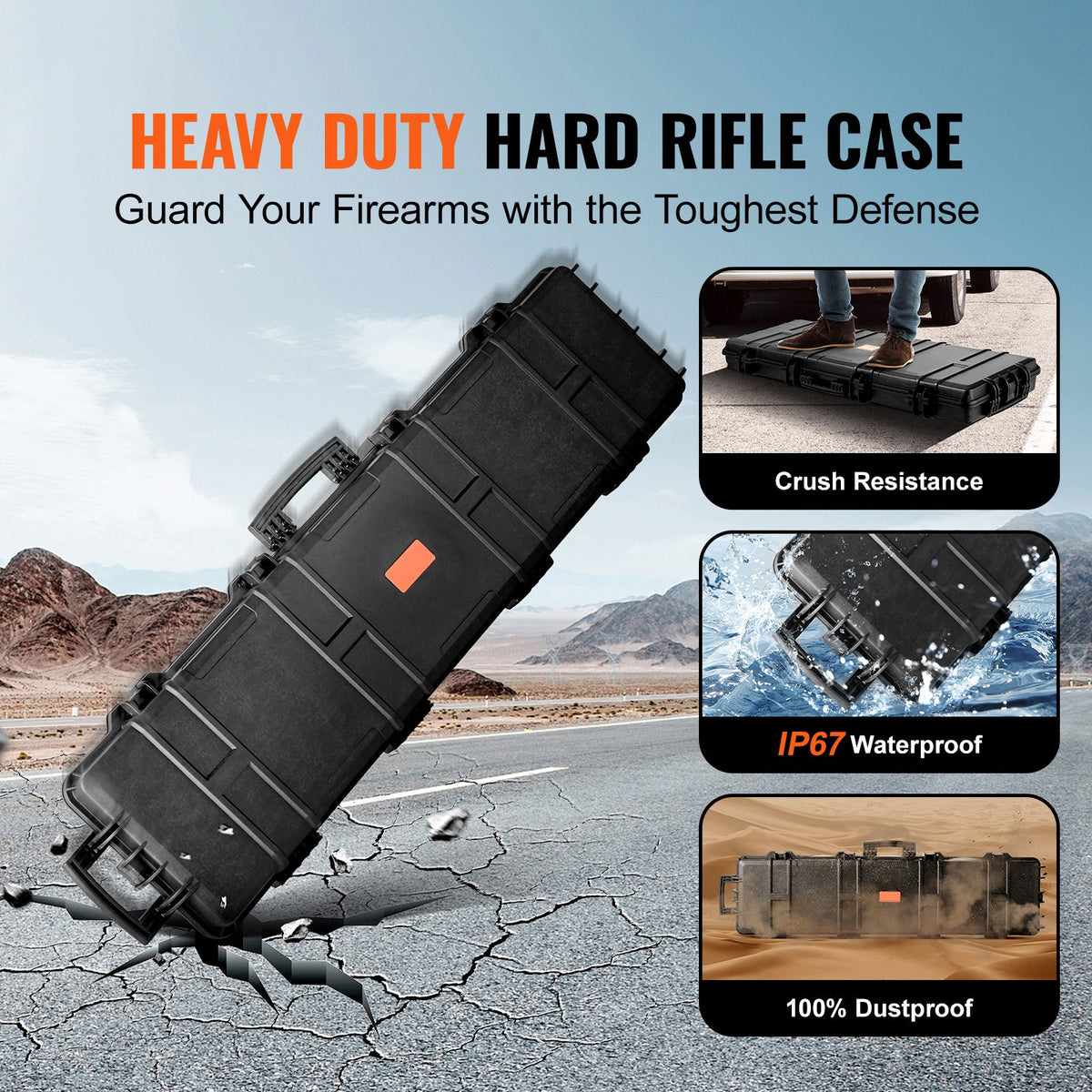 50-Inch Waterproof Rifle Hard Case with Foam Layers & TSA Locks
