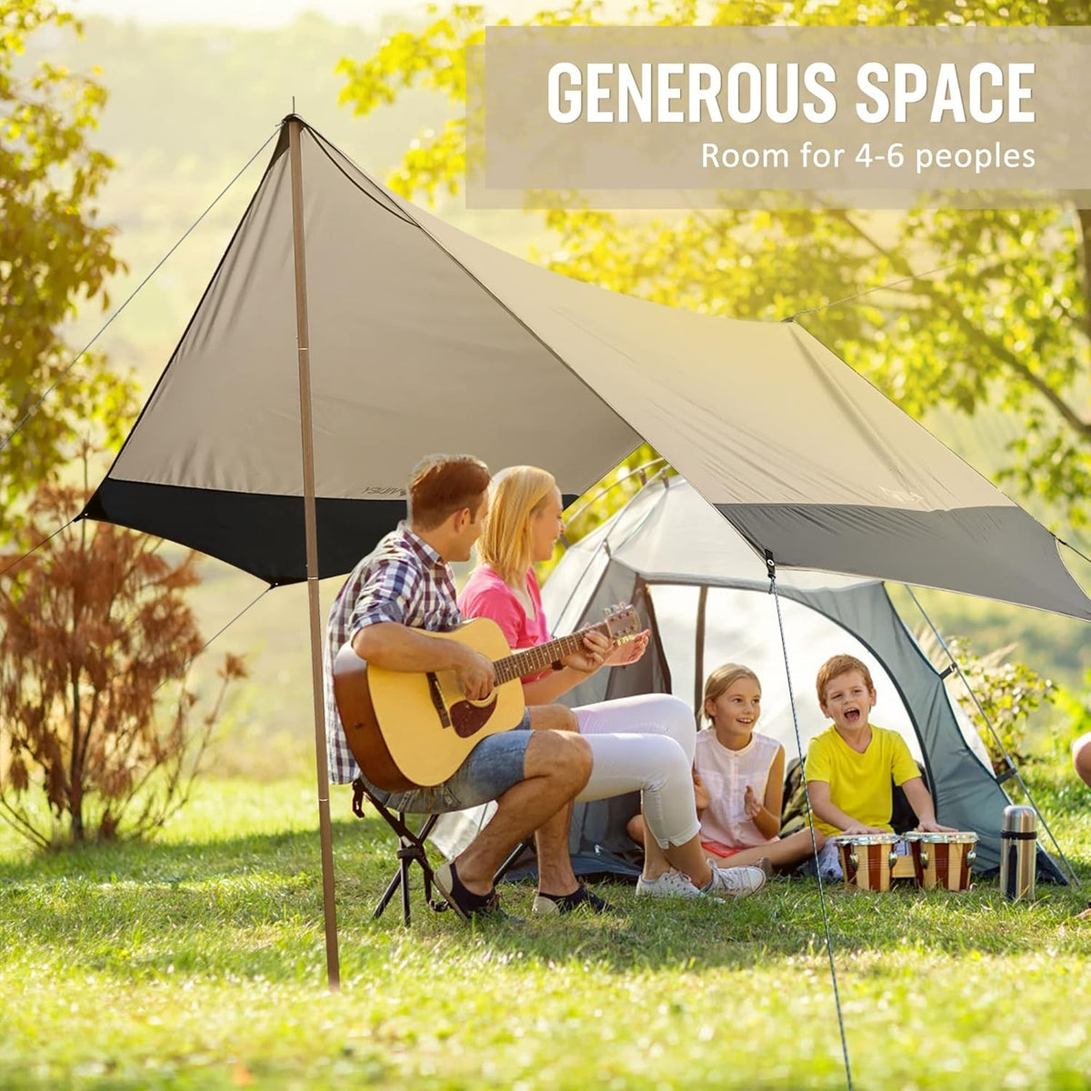 Heptagonal Waterproof Camping Tarp Shelter with UV Protection, 13x11.5ft