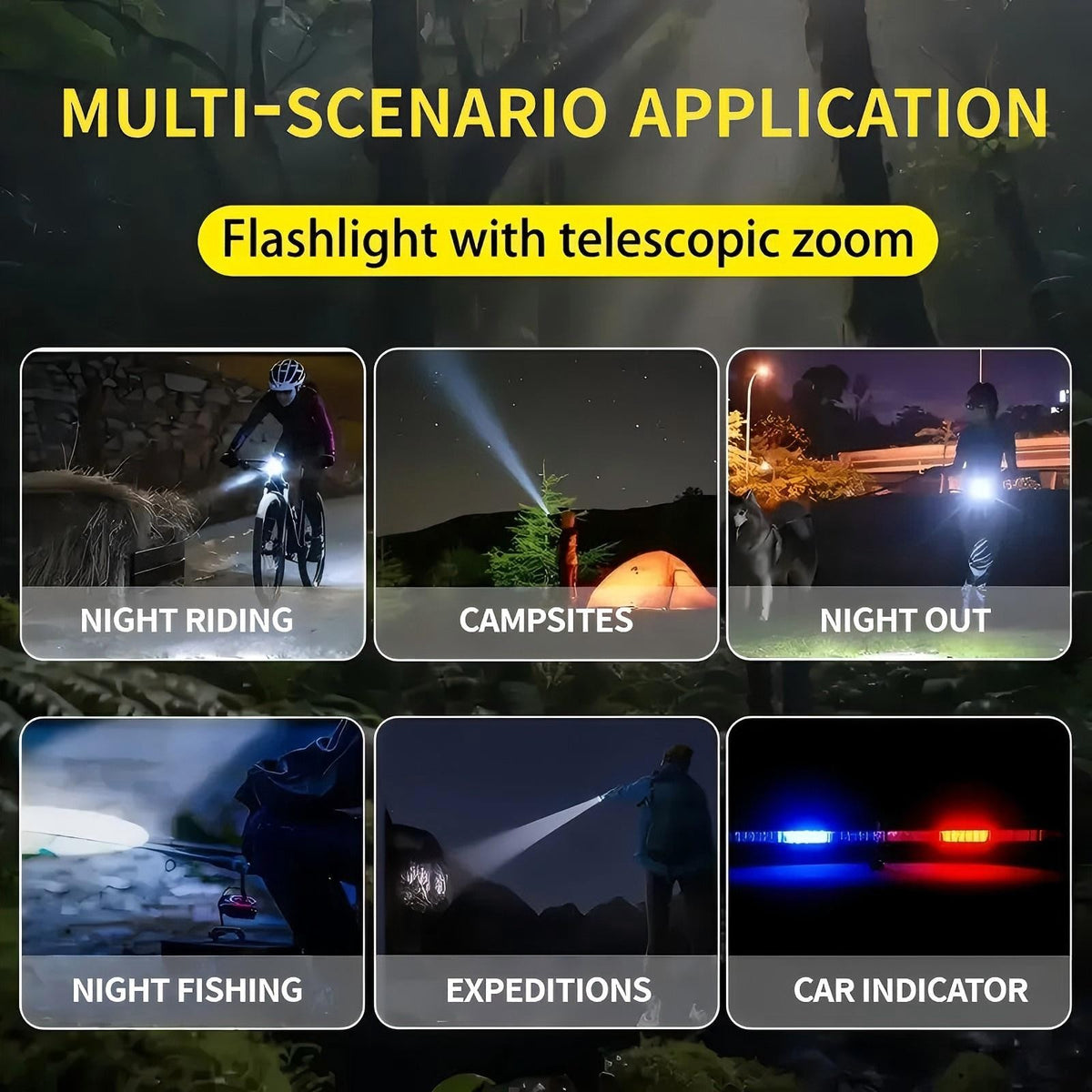 Rechargeable LED Tactical Flashlight with Zoom Focus & 5 Modes - Emergency & Camping Light