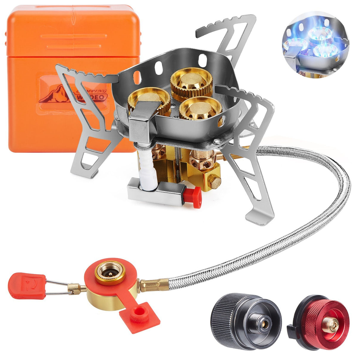 6800W Windproof Camping Stove with Piezo Ignition and Propane Adapter