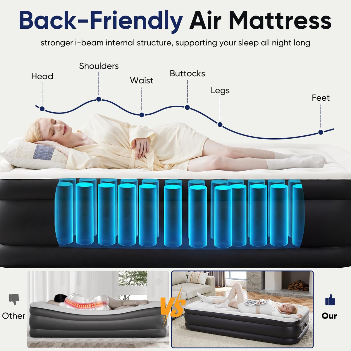 18-Inch Twin Air Mattress with Built-In Pump, Flocking Top, White