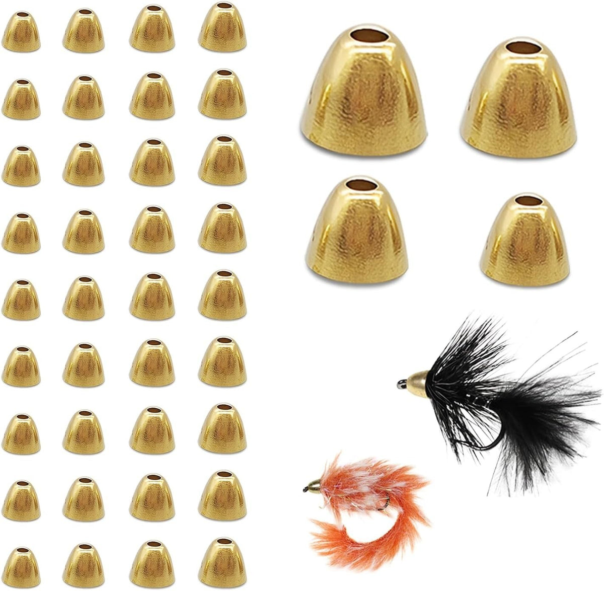 Flexible Brass Cone Heads for Fly Tying - 4 Sizes for Anglers