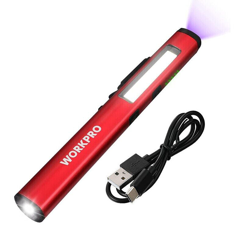 Rechargeable LED Flashlight Penlight with COB Spotlight UV Light Portable