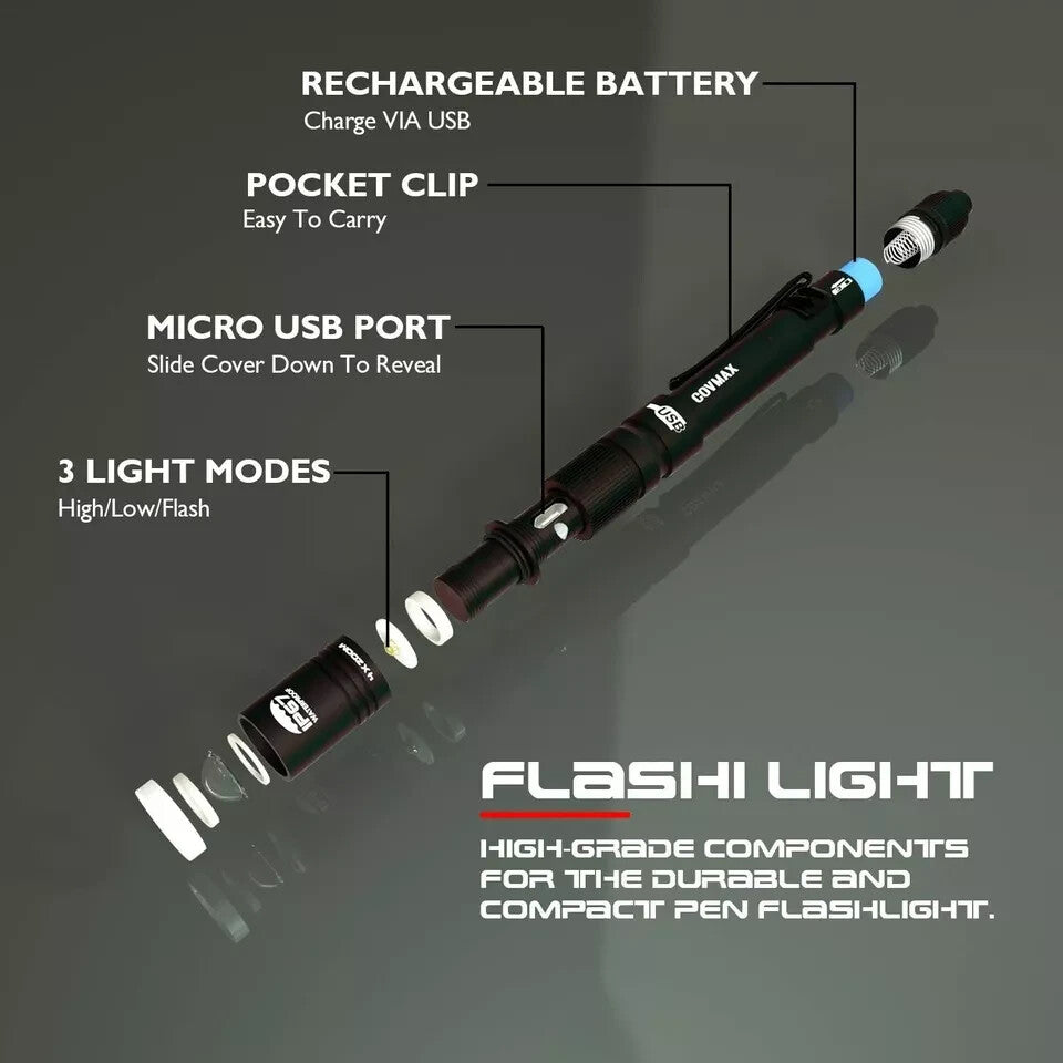 Rechargeable Waterproof LED Penlight with Zoom and 3 Modes