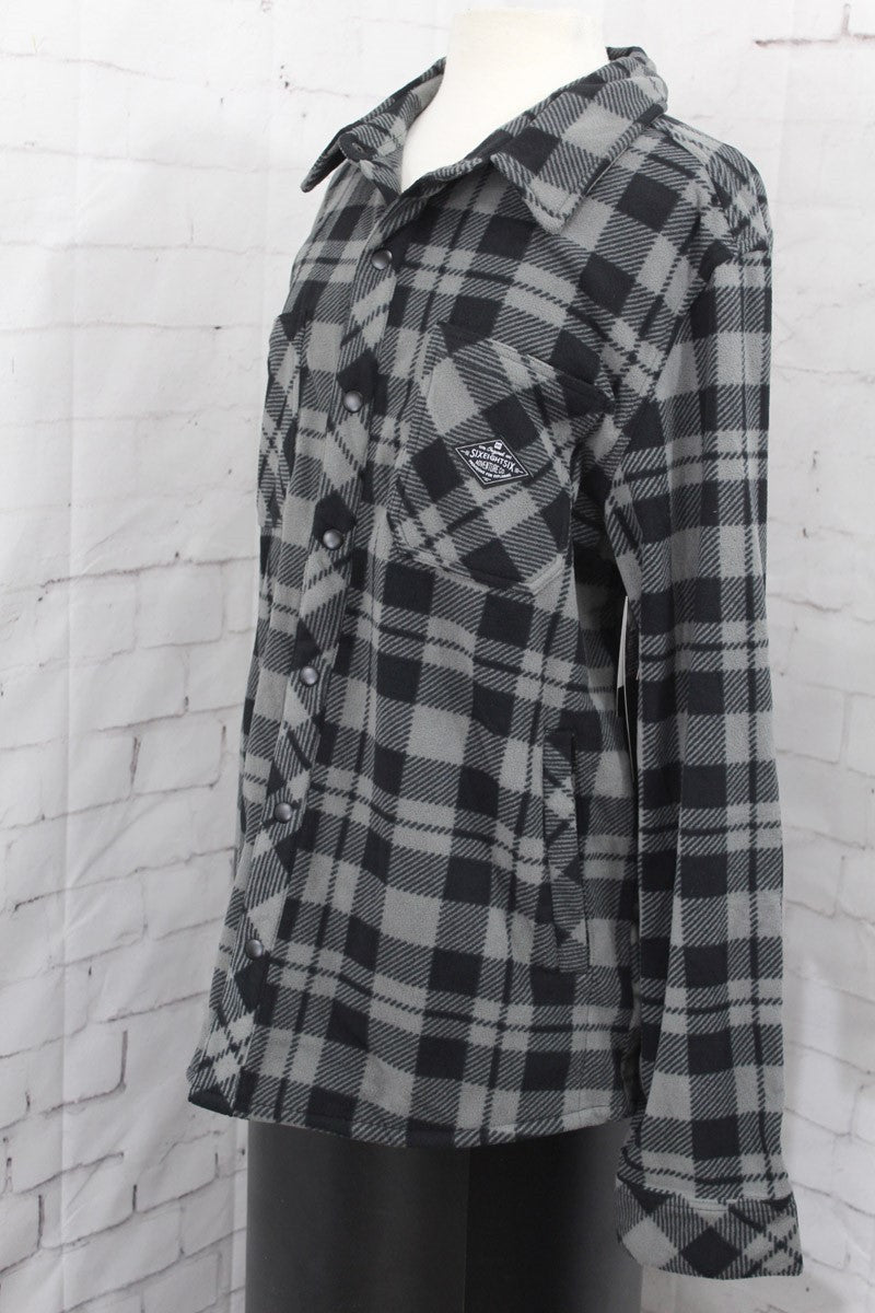 686 Sierra Fleece Button-Up Flannel Men’s XL Charcoal Plaid Cold Weather Shirt
