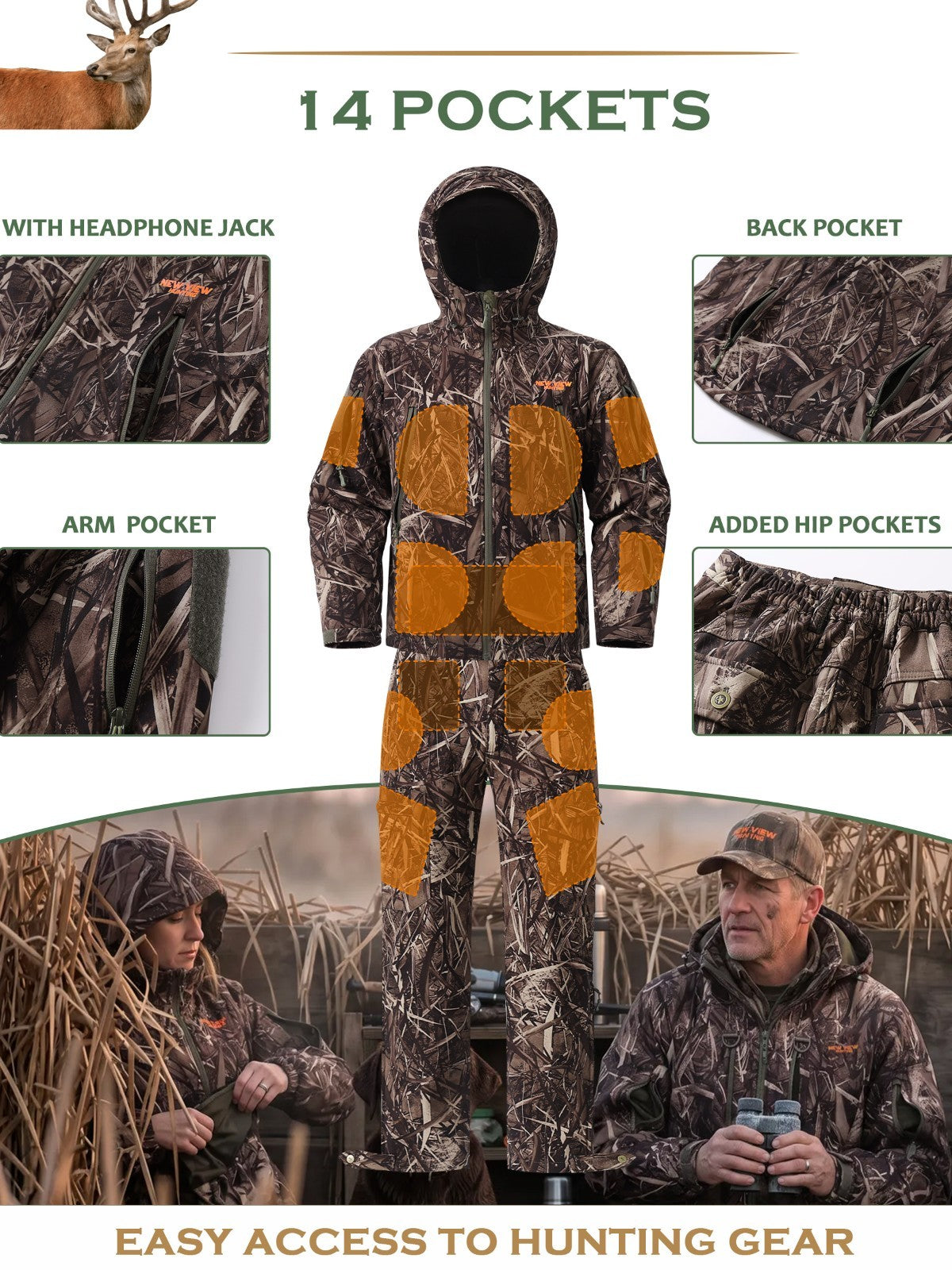 Men's Camouflage Hunting Clothes Set Quiet Warm Jacket & Pants