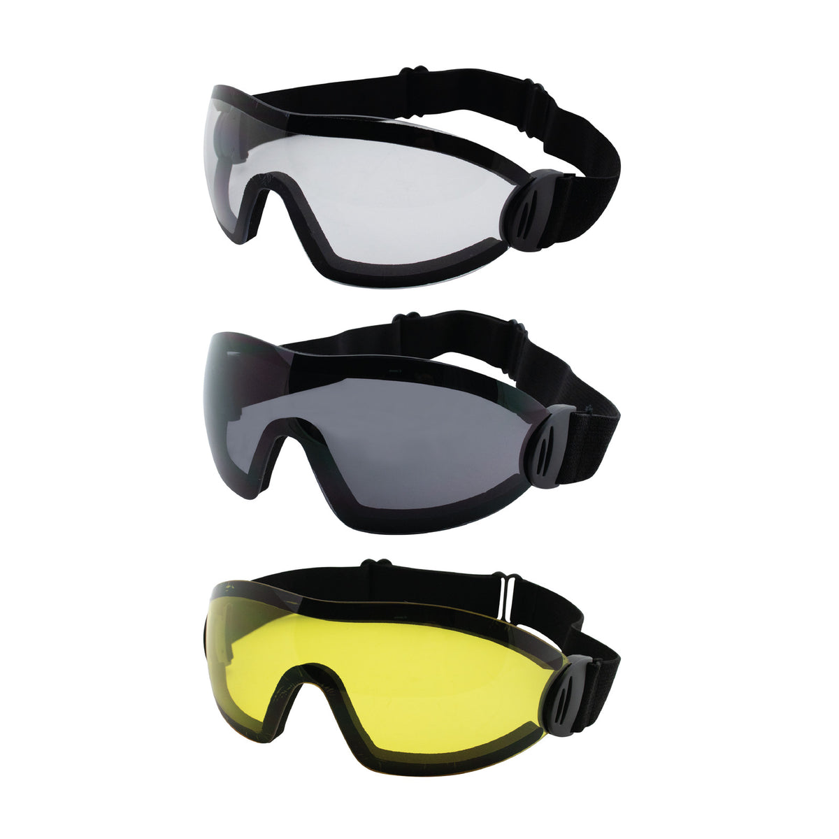 Motorcycle Goggles with Anti-Fog and Scratch-Resistant Lenses - Clear, Smoke, Yellow - Adult Safety Gear