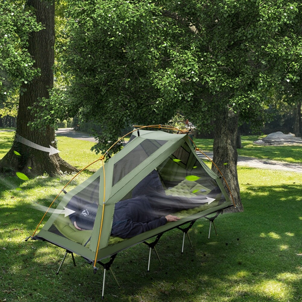 Outdoor Camping Tent and Cot Set with External Cover - Compact Elevated Design