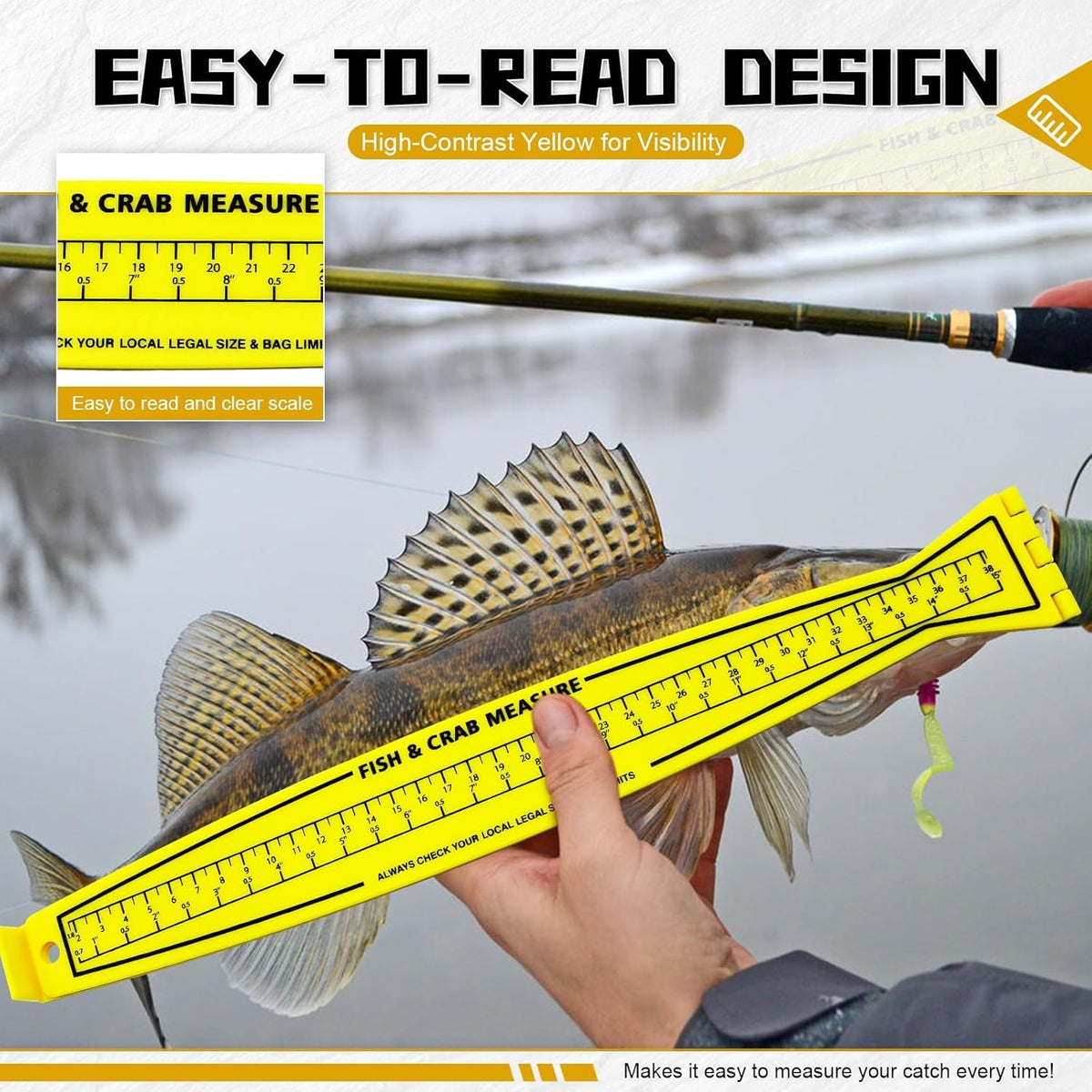 Foldable Fish Measuring Board 32-Inch with Lanyard - Waterproof & Lightweight