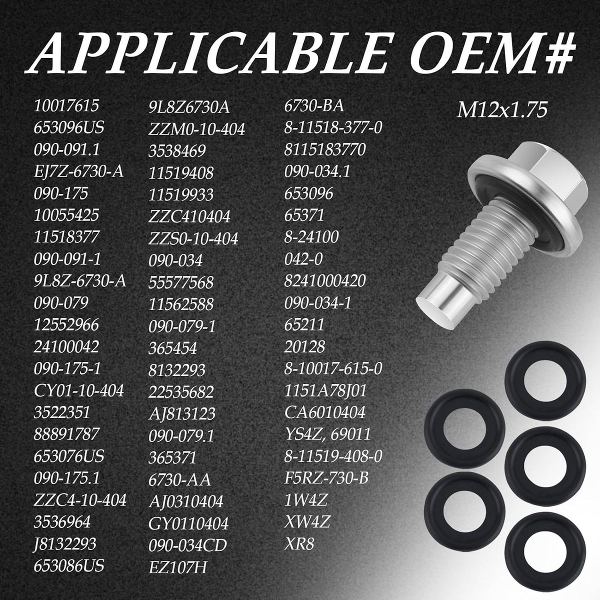 M12x1.75 Oil Drain Plug Set with 5 Gaskets for GMC Chevrolet Ford