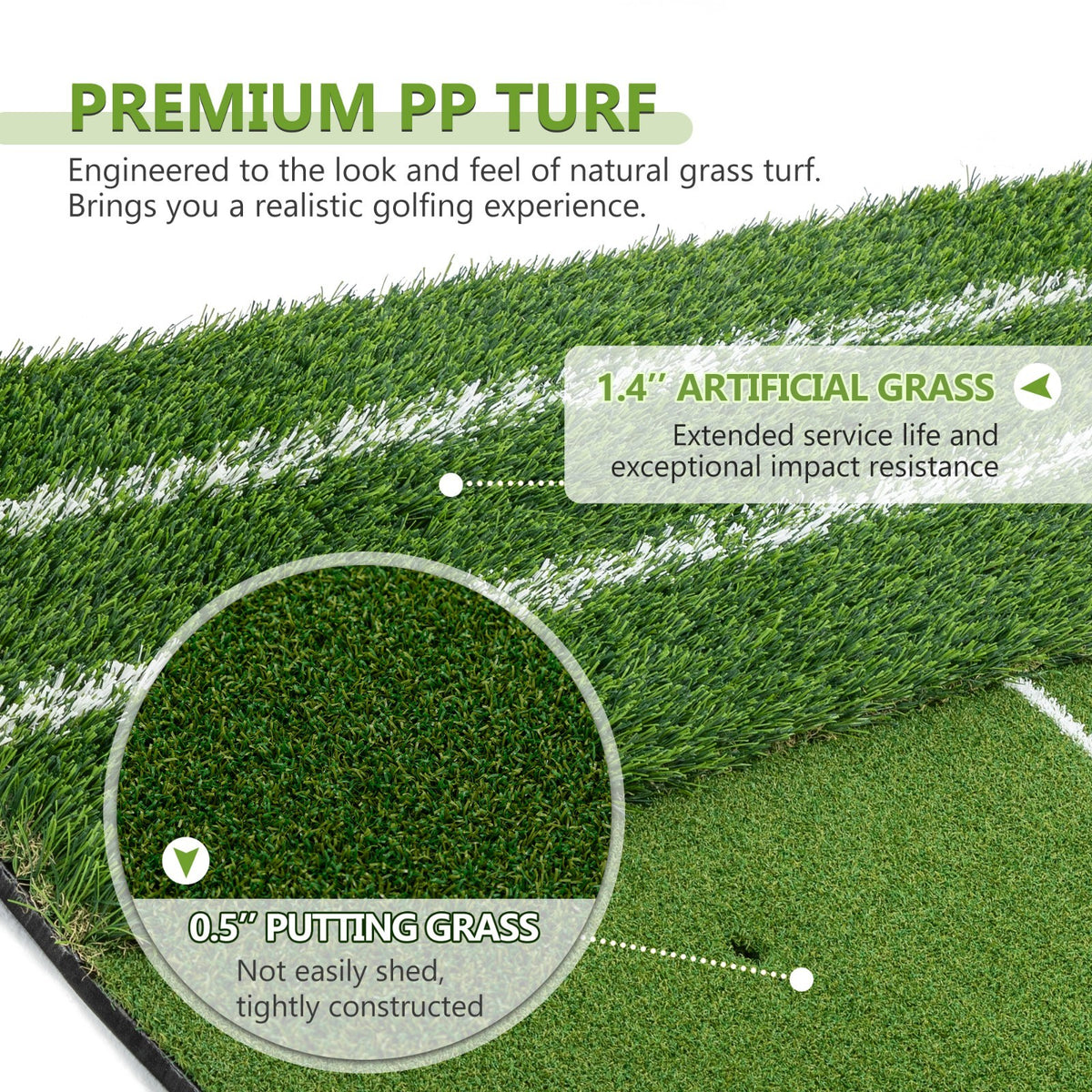 Golf Hitting Mat 5x4 Ft with Alignment Lines, Balls, Tees & Strap - Practice Turf