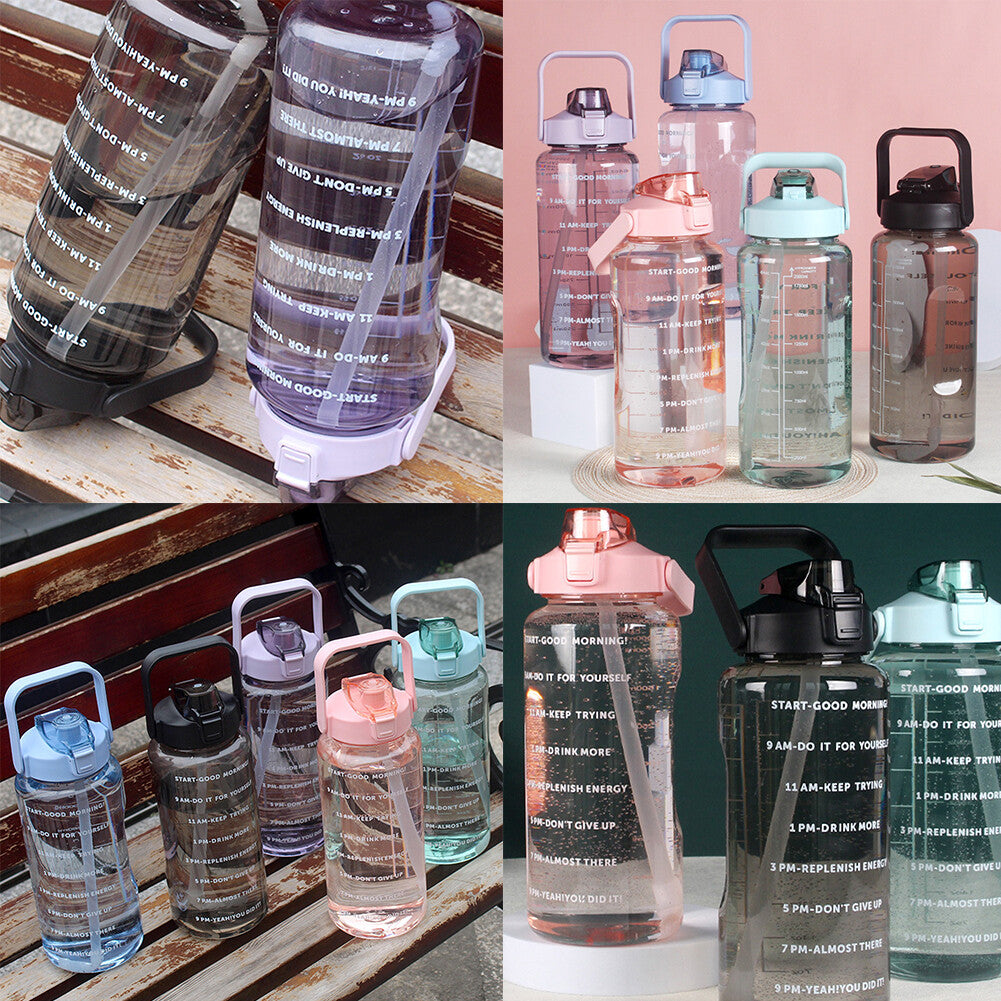 Motivational Half Gallon Water Bottle with Time Marker and Straw - 64 oz BPA Free Hydration Bottle