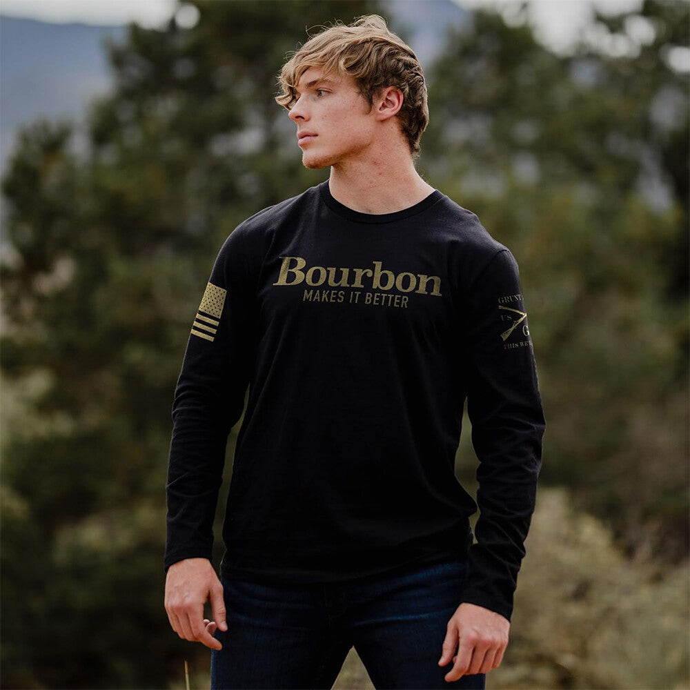Long Sleeve T-Shirt for Men - Bourbon Makes It Better Graphic Tee
