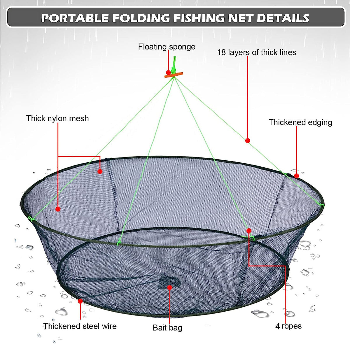 Foldable Fishing Landing Net for Catching Fish Crab Shrimp & Lobster