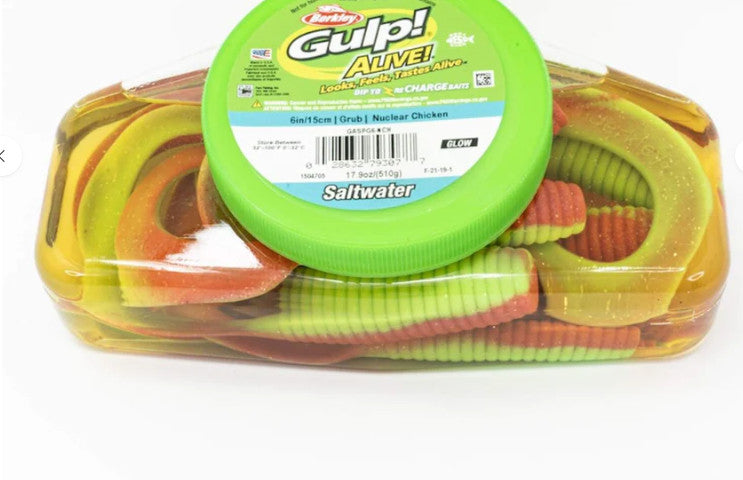 Saltwater Fishing Bait - Berkley Gulp Alive 5-Inch Saltwater Grub, Nuclear Chicken