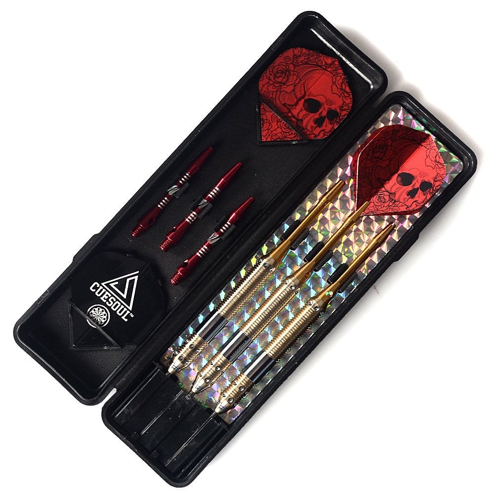 CUESOUL Dragon Series 21g Steel Tip Darts Set – Red Brass Barrels with 6 Nylon Shafts