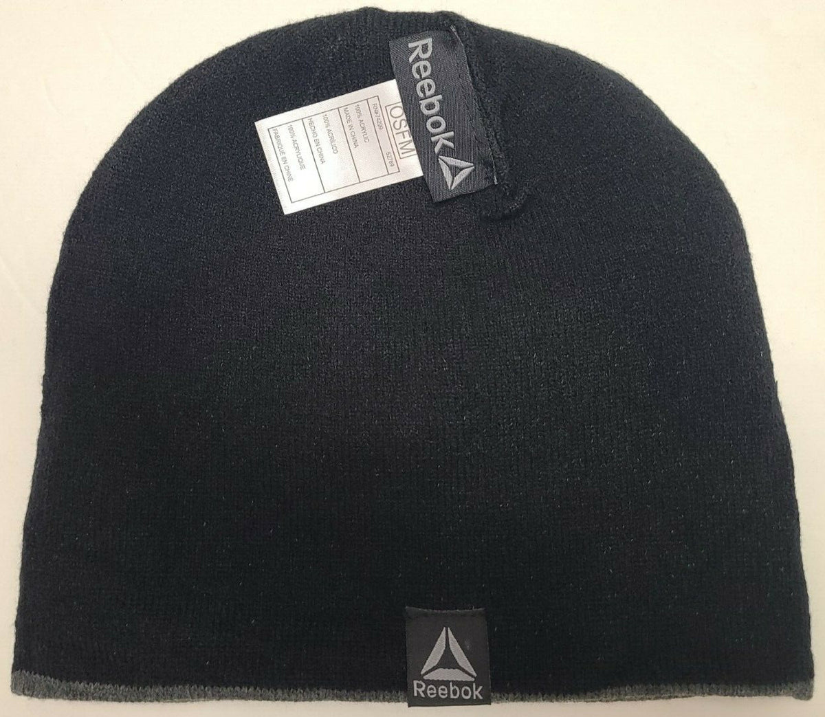 Reebok Men's Reversible Beanie Hat Black One Size Warm Knit Hat