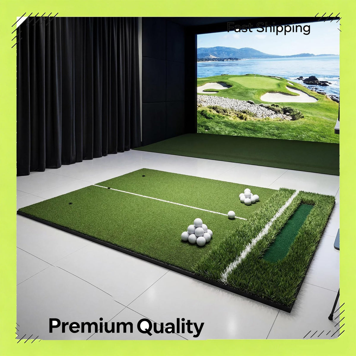Golf Hitting Mat Dual Turf with Ball Tray - Practice and Training