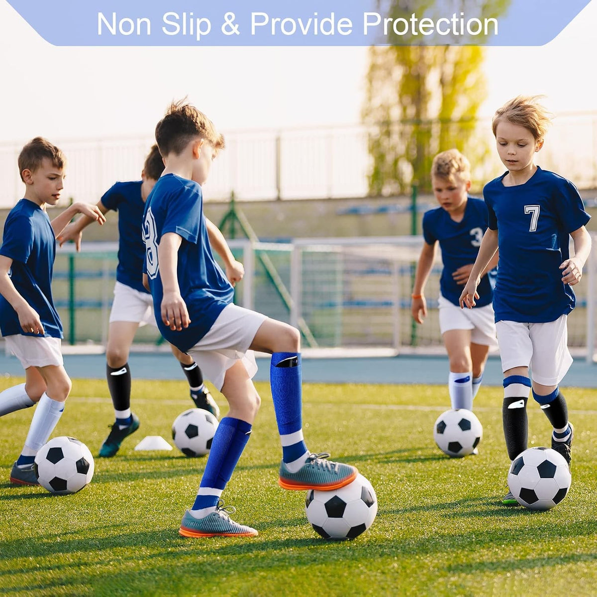 Kids Soccer Shin Guard Sleeves with Pockets, 3 Pairs Breathable Sport Protectors