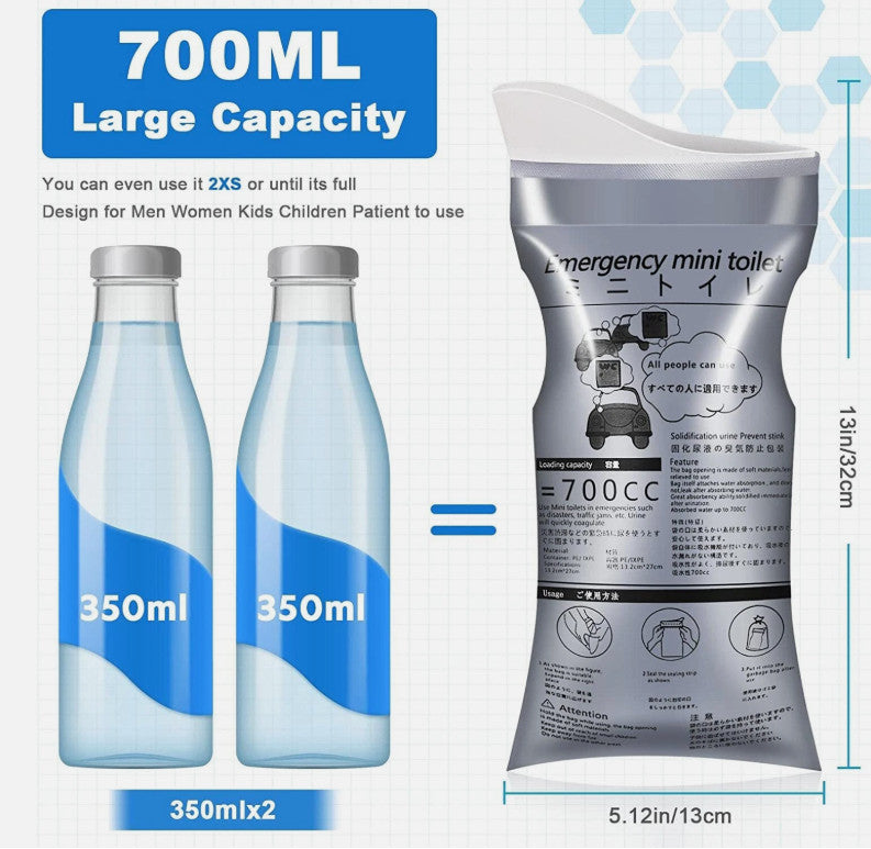 Disposable Urinal Bags Pack of 10 – Portable Unisex 700ml Travel Pee Bags