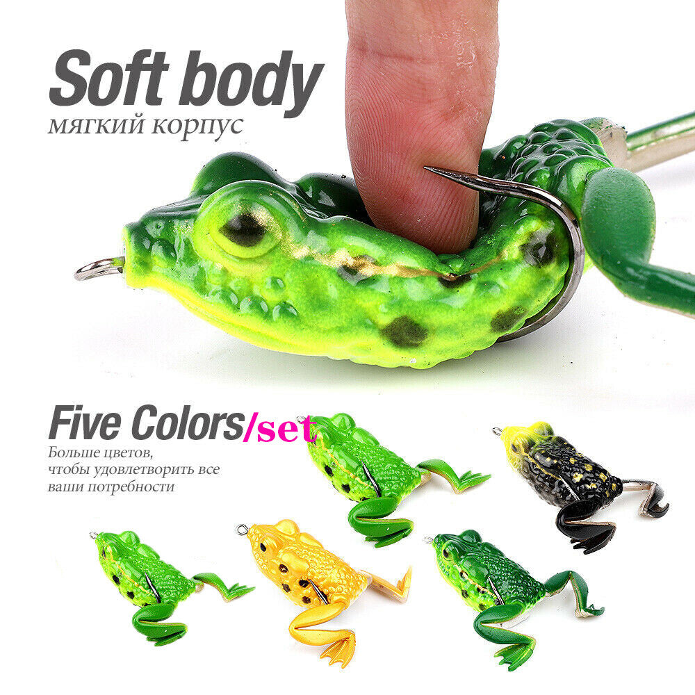 Weedless Topwater Frog Lures 5-Pack for Bass Fishing Soft Plastic Baits