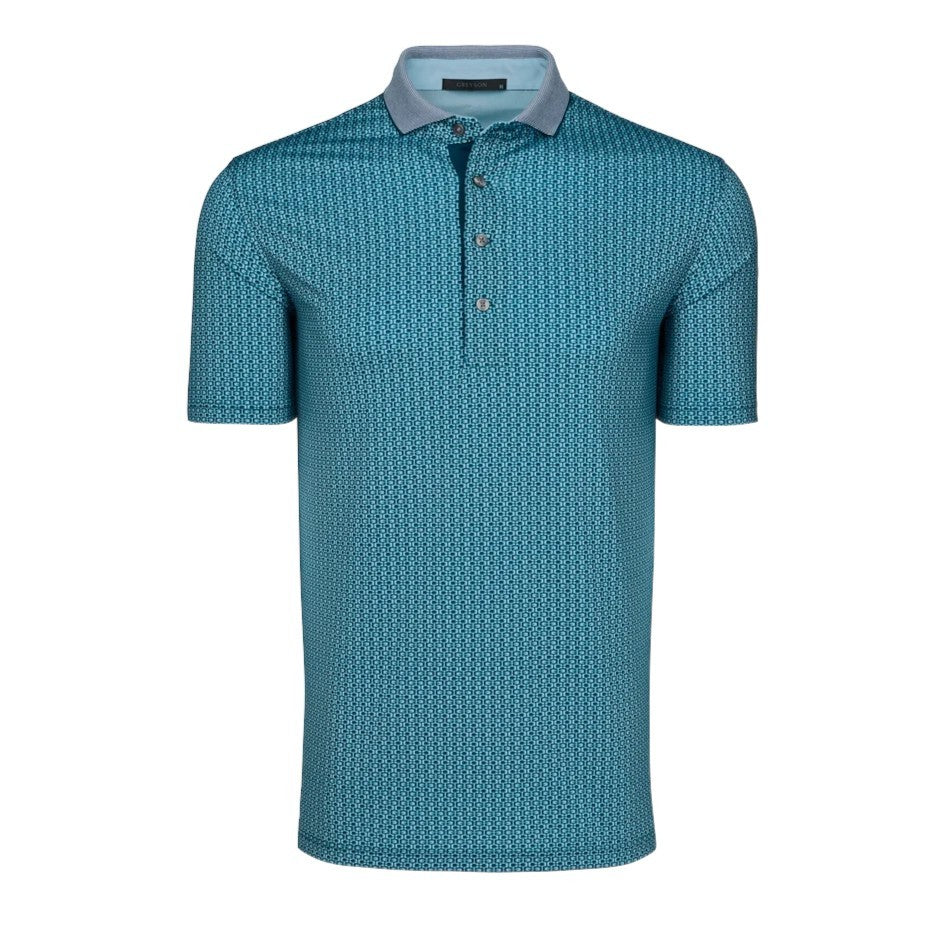 Men's Performance Polo Shirt with Geometric Pattern - Athletic Fit, Recycled Fabric