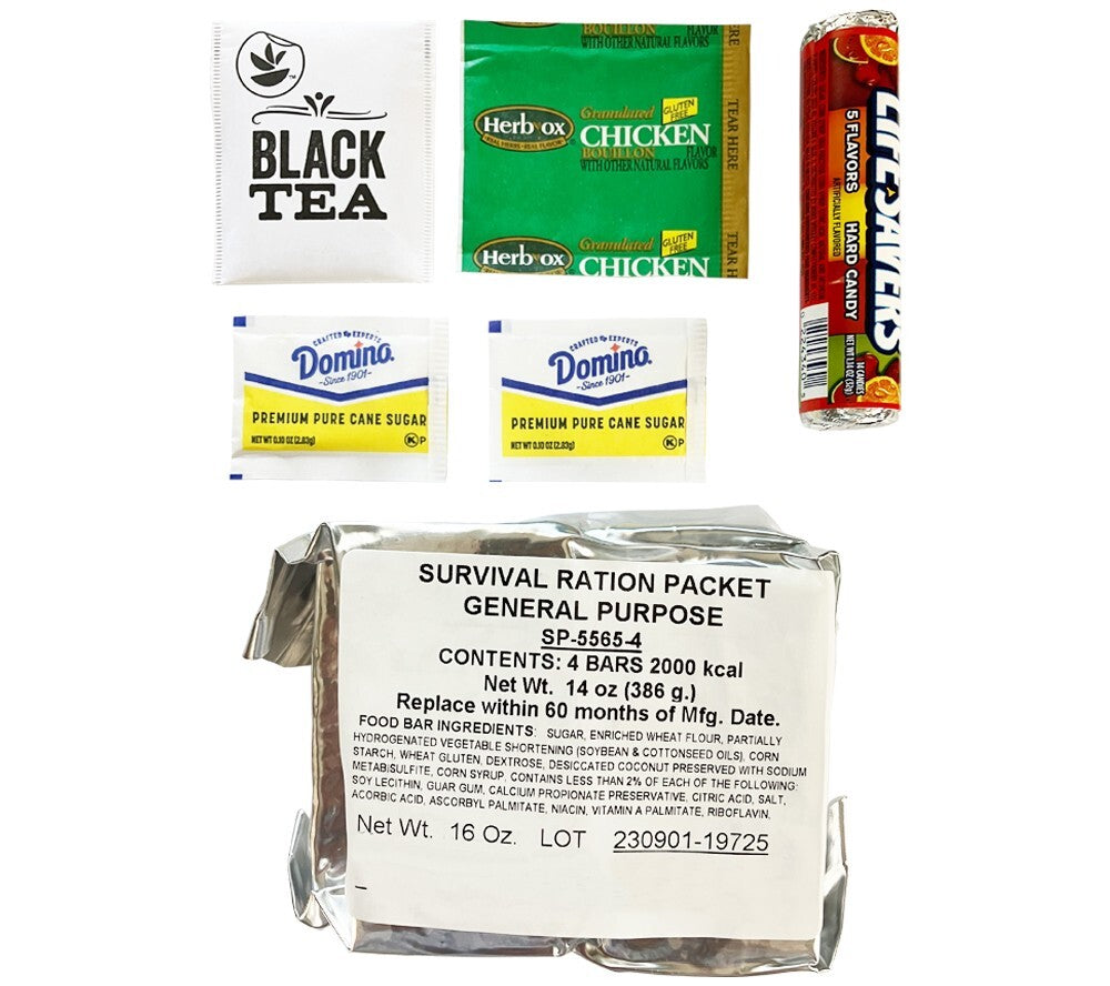 Military Survival Ration Packet Emergency Food Kit 2117 Calories with Candy and Bars