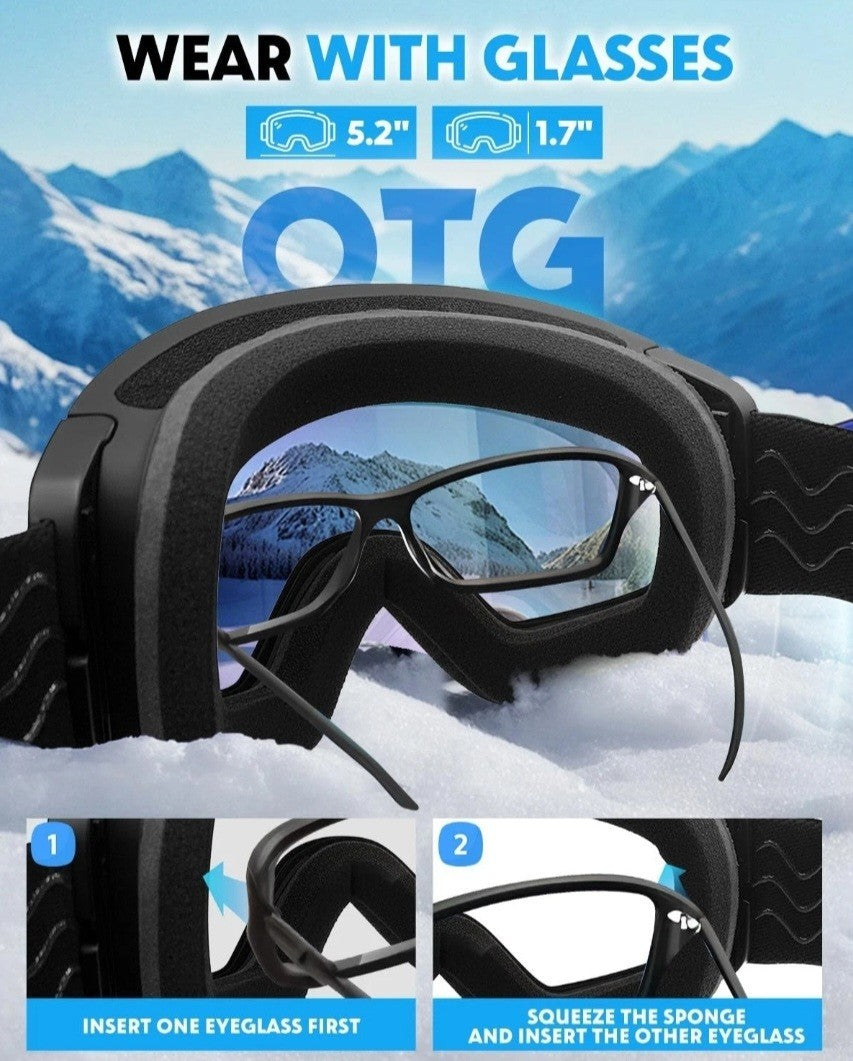 OTG Ski Goggles with UV400 Anti-Fog Lenses - Rimless Snowboard Goggles
