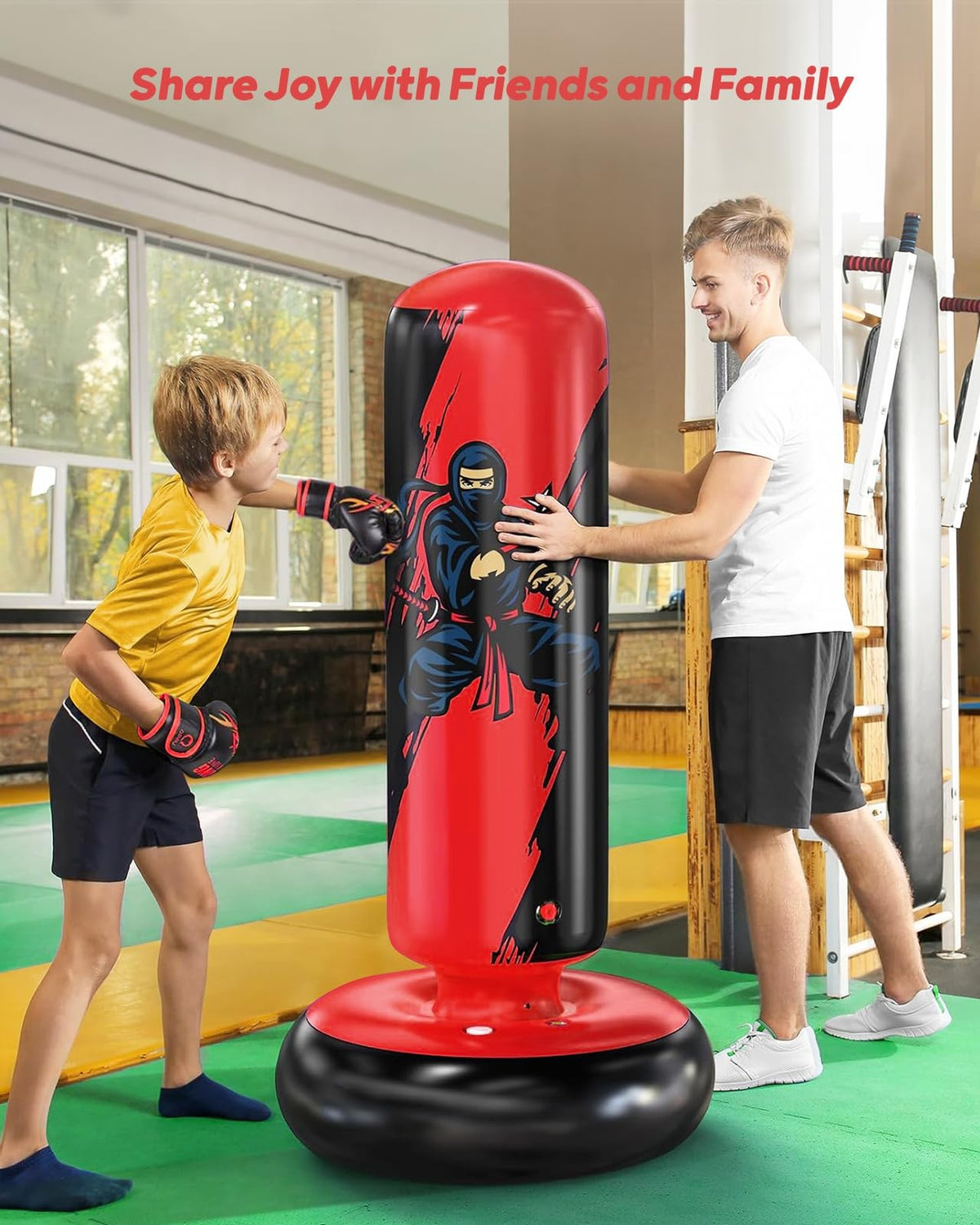 Kids Inflatable Punching Bag with Boxing Gloves - 66 inches Red
