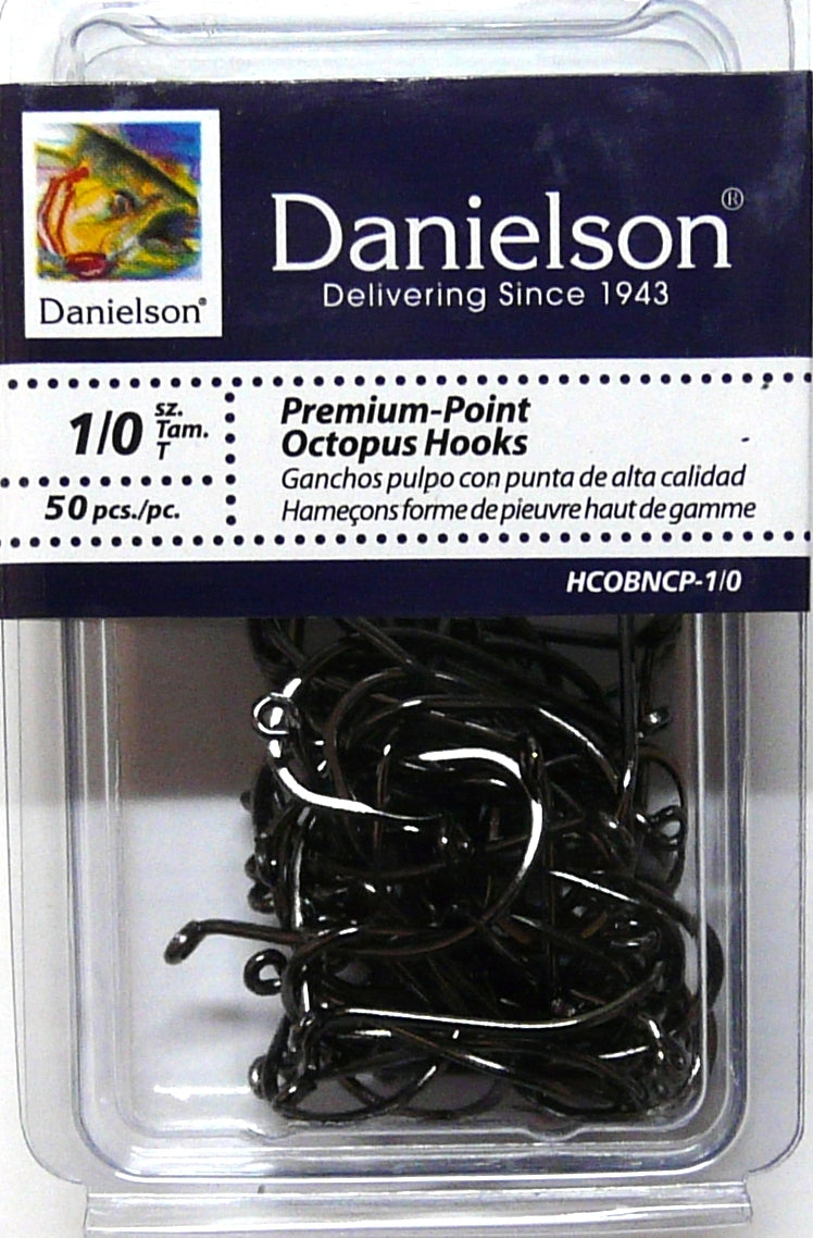Fishing Hooks 1/0 Octopus Style Black Chrome - Premium Quality, Pack of 100