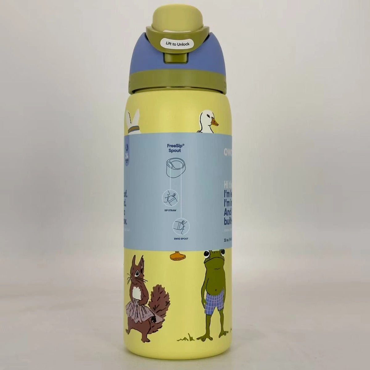 24oz Stainless Steel Water Bottle with Straw - Party Animals Design