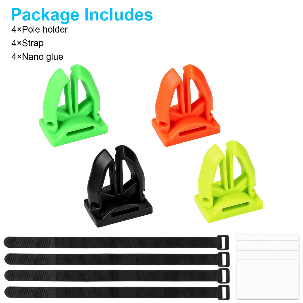 Fishing Rod Holder Rail Mount Clips Adjustable Silicone Straps Set of 4