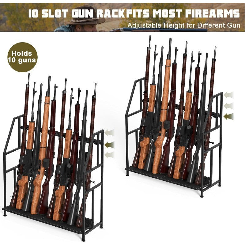 Freestanding Gun Rack for 10 Firearms Adjustable Height Home & Garage Storage