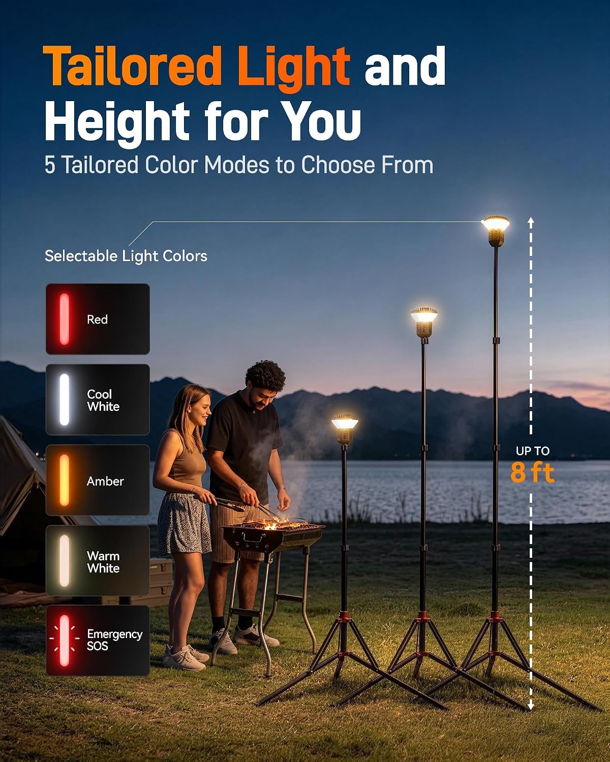 Rechargeable Camping Lantern 2000LM with Tripod & RGB Light Modes