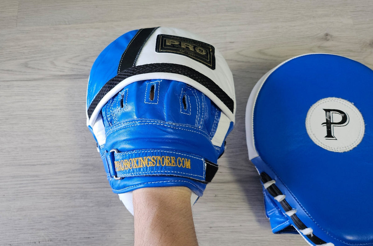 Boxing Focus Mitts Leather Curve Training Punch Mitts Blue White for Boxing MMA