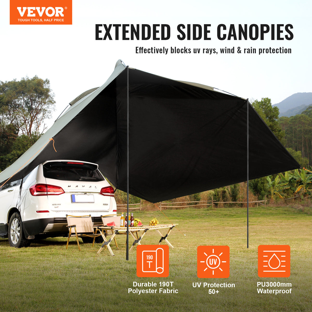 10x7ft Portable Car Side Awning with UV Protection Waterproof & Windproof