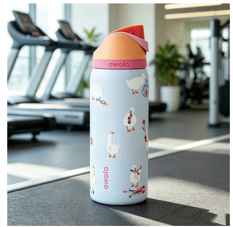 32 oz Insulated Water Bottle with Silly Goose Design - FreeSip Spout, Leak-Resistant Lid
