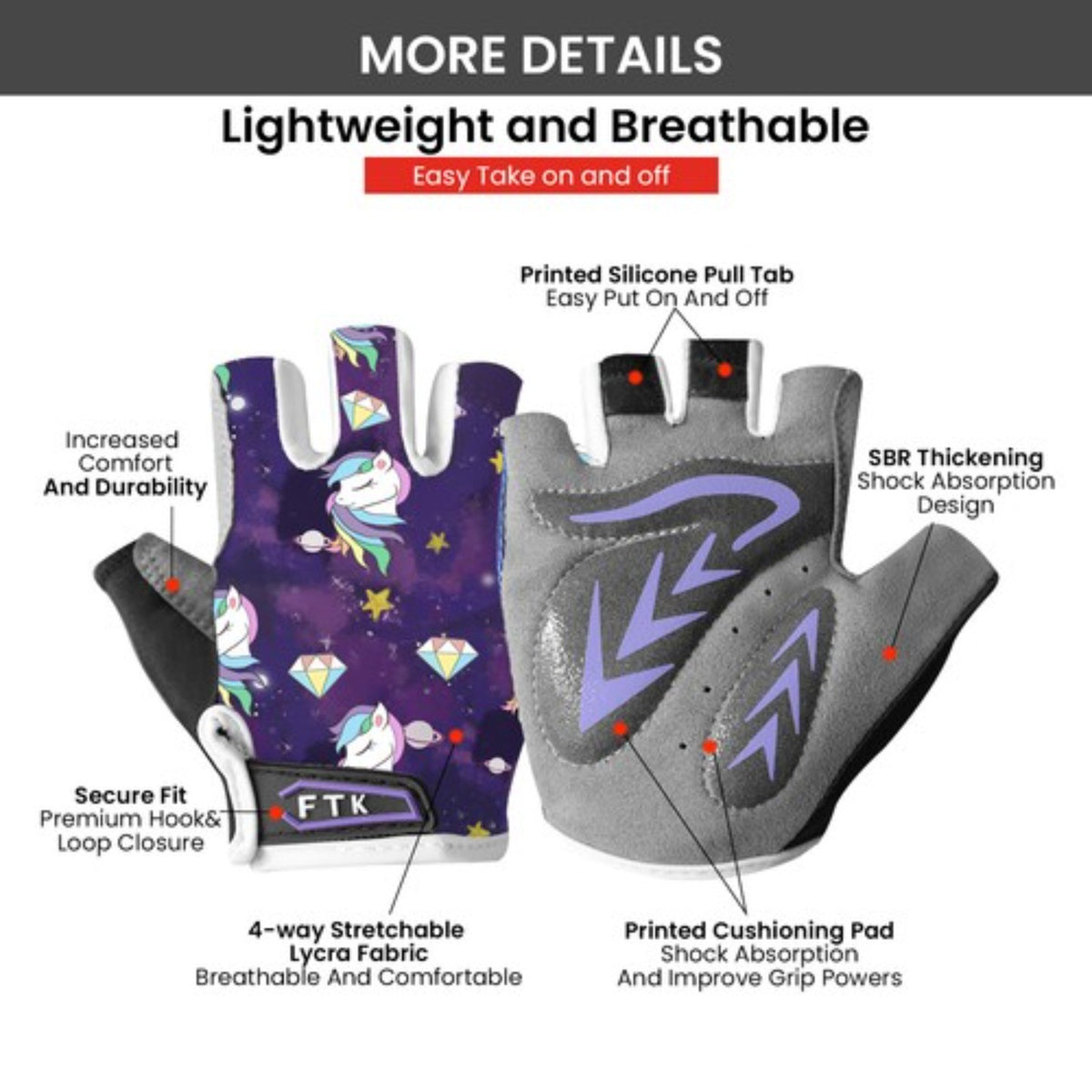 Kids Cycling Gloves - Half Finger Gel Padded Non-Slip Breathable Pair