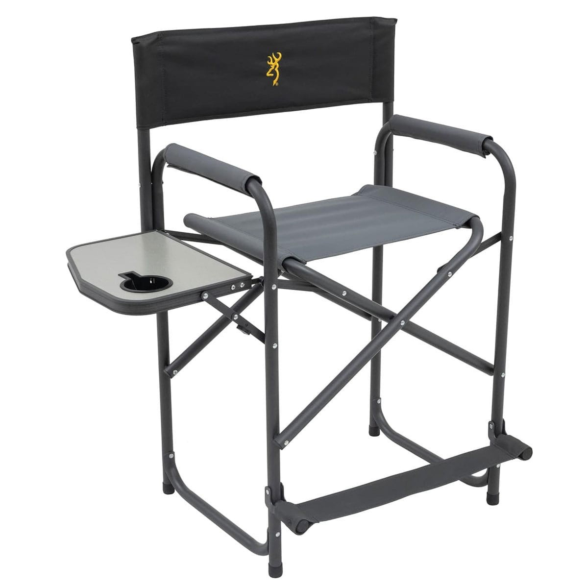 Camping Chair with Flip-Down Footrest and Side Table - Charcoal Gray
