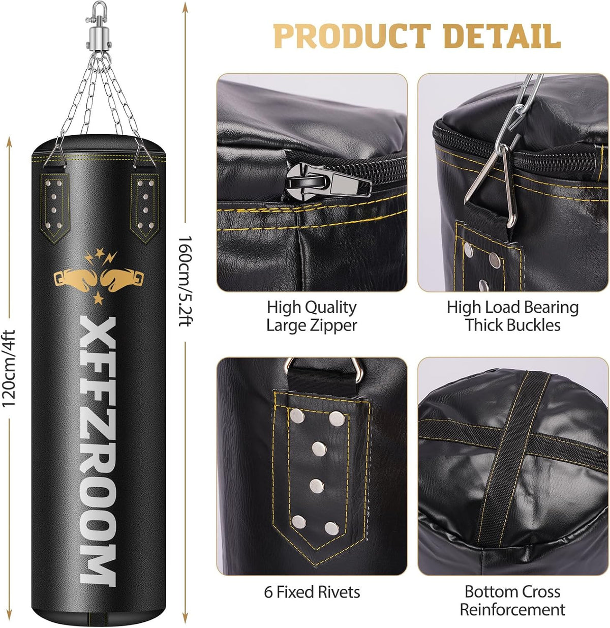 4Ft PU Leather Heavy Boxing Punching Bag Set with Gloves & Accessories