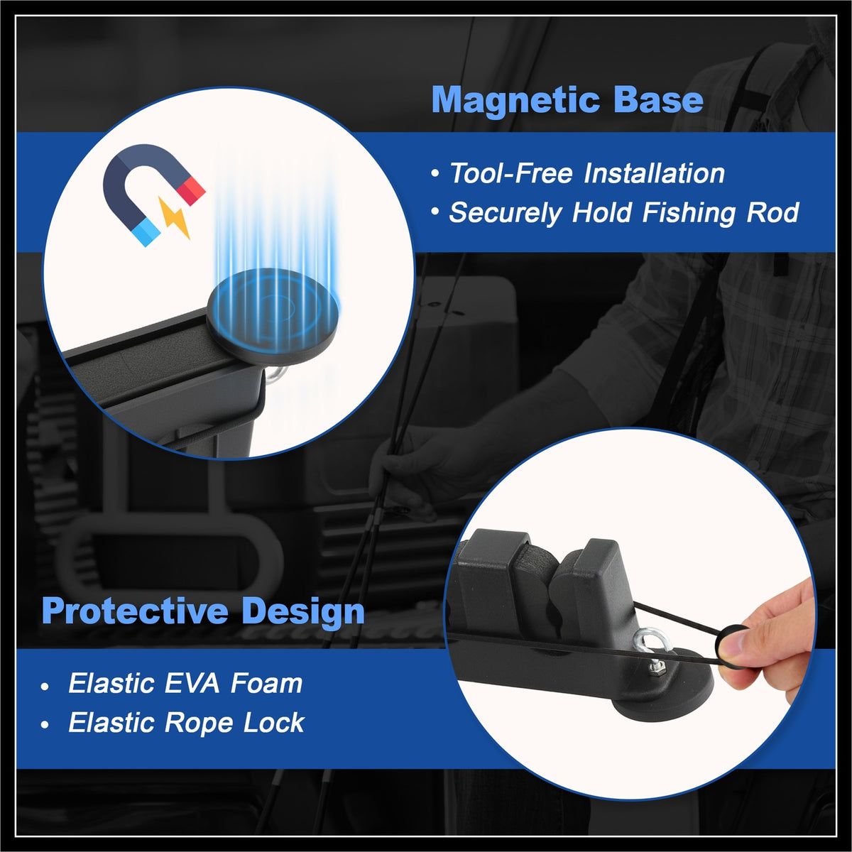 Magnetic Fishing Rod Holder Set with Elastic Rope - 6 Rod Storage for Boat Truck Pickup