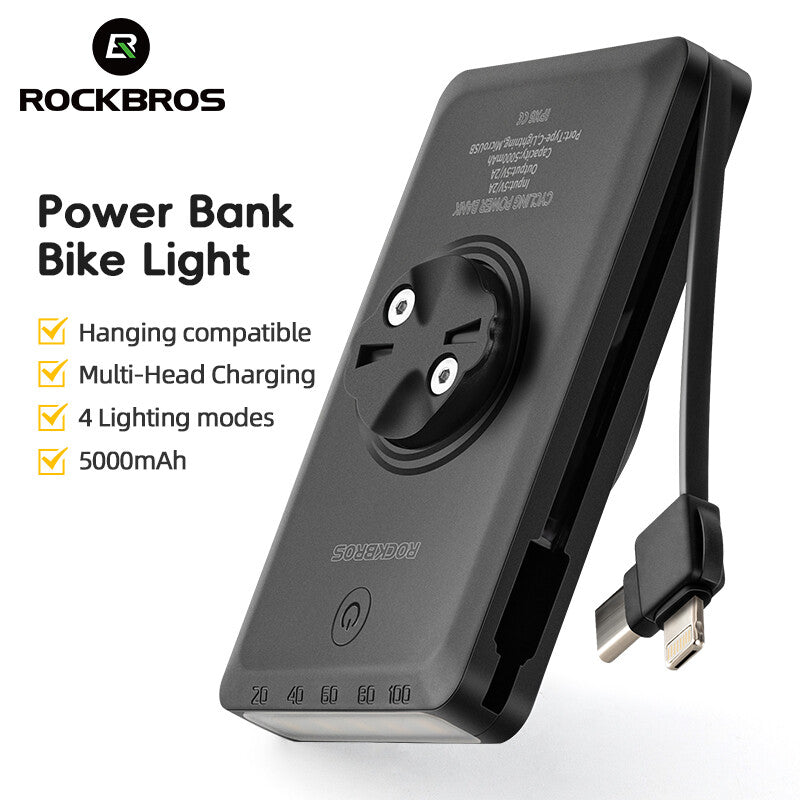 Bike Light with Built-in 5000mAh Power Bank Waterproof Front Light USB